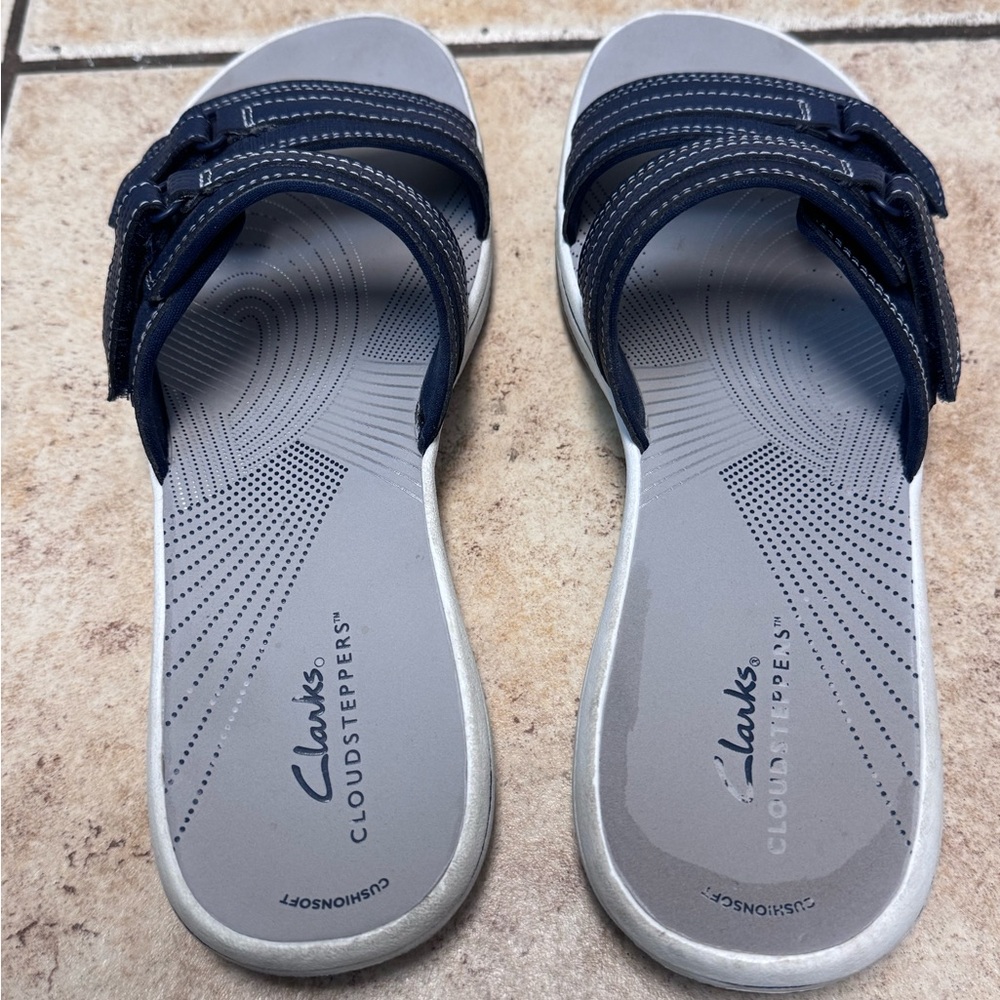 Clarks Cloudsteppers Navy Double-Strap Slide Sand… - image 4